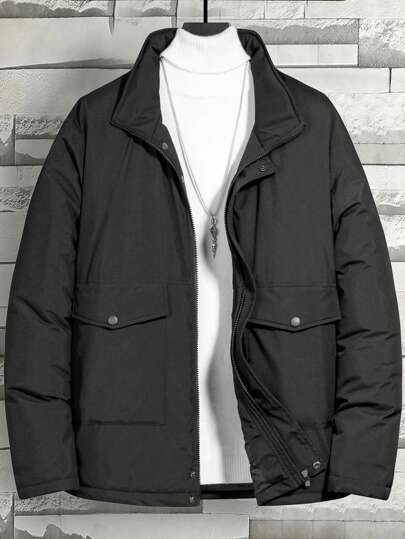 Manfinity Homme Men Flap Pocket Zip Up Puffer Coat Without Sweater
