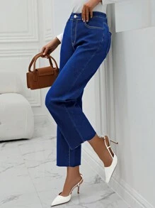 SHEIN Privé Solid Color Straight Leg Jeans