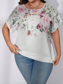 EMERY ROSE 大尺碼女士花卉印花蝙蝠袖襯衫