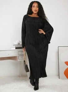 SHEIN CURVE+ Plus Size Women's Drop Shoulder Dress - Black - View 1