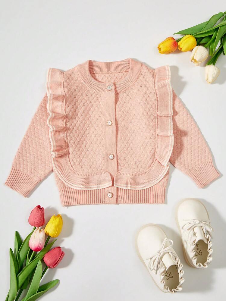 Baby Girls' Ruffle Trim Decor Button Front Cardigan
