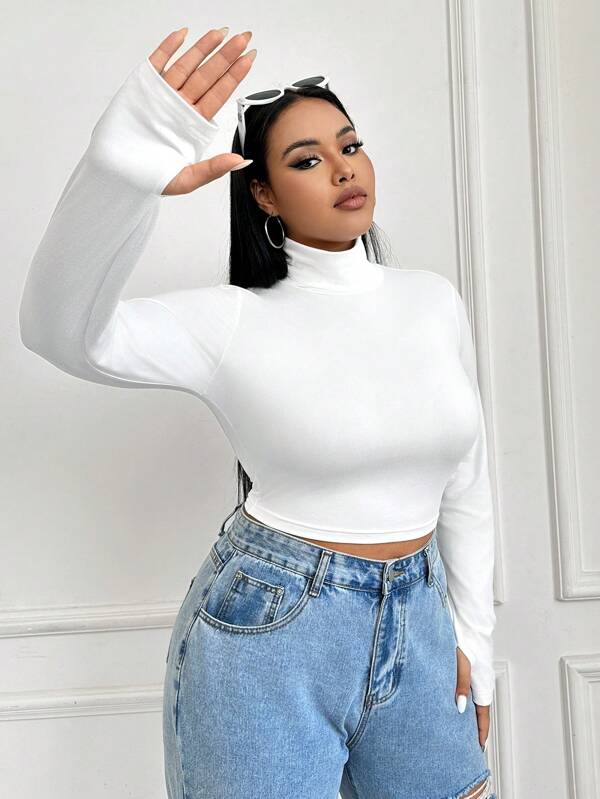 SHEIN EZwear Plus Size High Neck Long Sleeve T-shirt