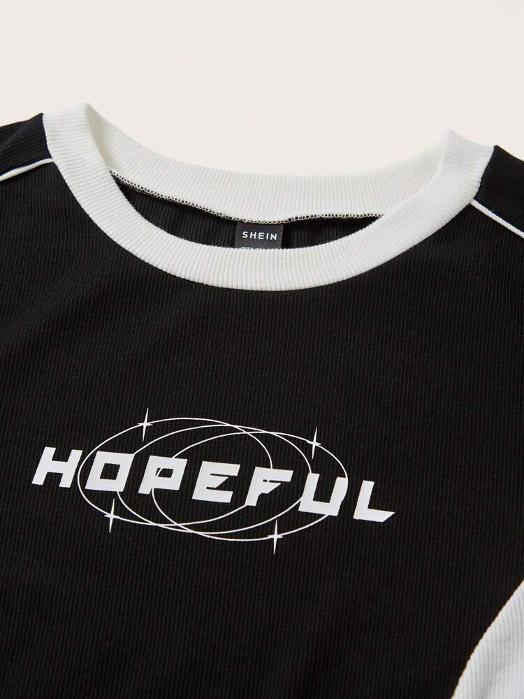 Letter Graphic Contrast Striped Side Crop Tee & Bodycon Skirt