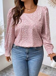 Calvaya 女款大尺寸全印花泡泡袖襯衫 - 粉色 - 查看 3