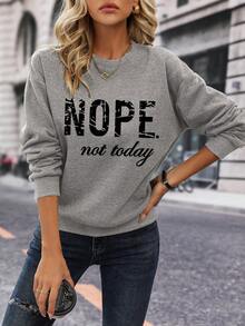 SHEIN LUNE Của phụ nữ Mẫu chữ Áo nỉ - Màu Xám nhạt - Xem 6
