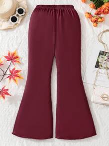 SHEIN Tween Girls' Halloween Spider Web Flared Pants - Burgundy - View 2