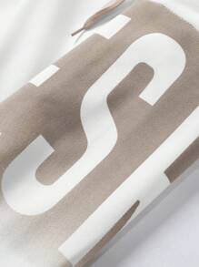 Men Letter Graphic Raglan Sleeve Hoodie - White - View 3