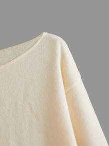 SHEIN BASICS Chất rắn Thả vai Áo len - Màu be - Xem 3