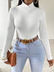 SHEIN Slayr Camiseta Envuelta Con Cuello En V De Color Sólido - Blanco - Ver 4