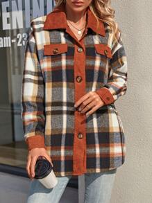 SHEIN LUNE 女裝格紋假口袋羊毛外套 - 彩色 - 查看 6