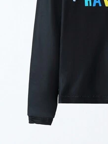 SHEIN Cậu bé Tween Giải trí Vòng cổ Mô hình Áo thun Và Dài Quần Vừa Khít Trang phục mặc nhà Bộ - màu đen - Xem 3