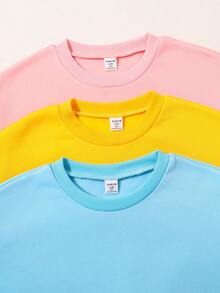 SHEIN Tween Girl 3pcs Solid Thermal Lined Sweatshirt - Multicolor - View 3