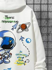 SHEIN 青少年男孩標語和卡通圖案落肩袖連帽衫