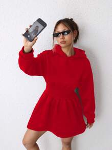 SHEIN EZwear Của phụ nữ Màu thuần Đàm áo cánh có mũ Với Kẹp chặt Eo - Đỏ - Xem 5