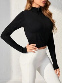 SHEIN Sports Women's Half Zipper Sports Jacket - Black - View 5