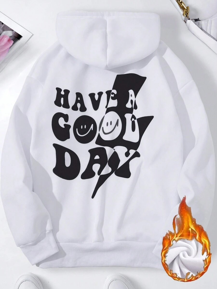 SHEIN Unity Của phụ nữ In Áo nỉ có mũ - trắng - Xem 1