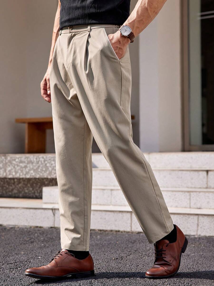 Manfinity NiteLyfe Nam Túi nghiêng Xếp nếp Quần - Màu Khaki - Xem 1
