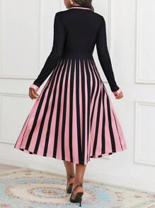 SHEIN Lady Women's Striped Turn-down Collar Dress - Multicolor - View 2