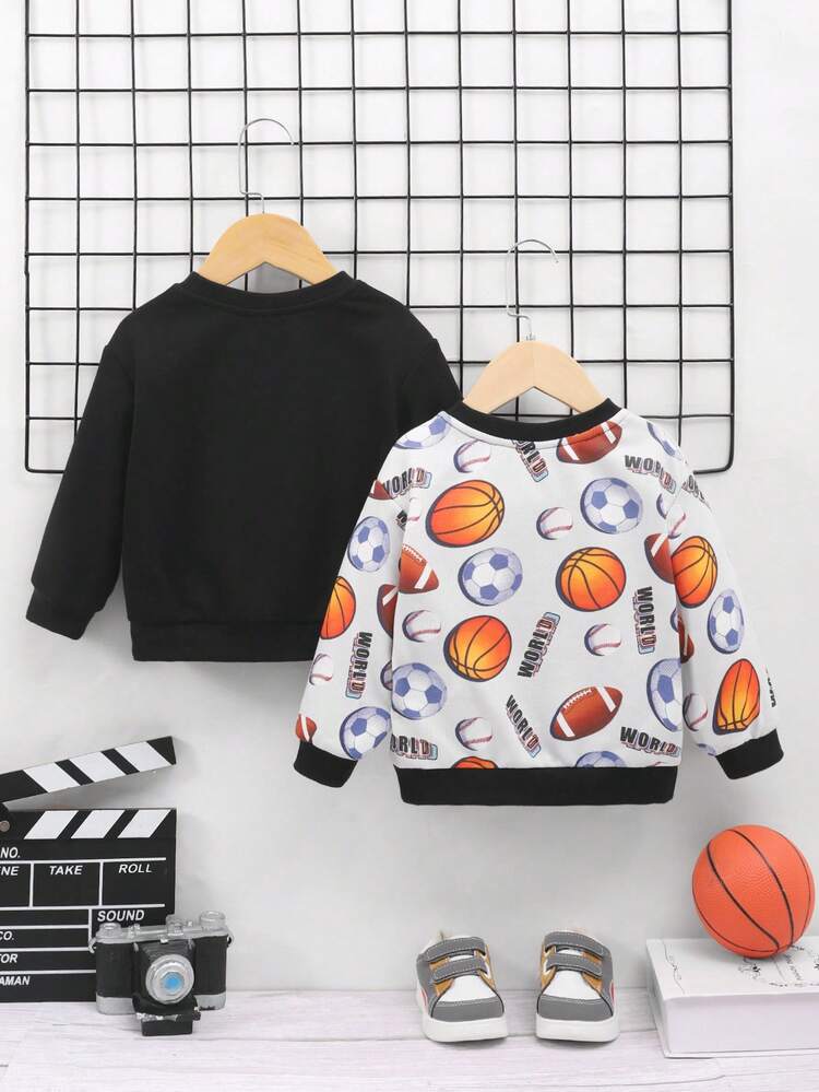 Baby Boy 2pcs Ball & Letter Graphic Sweatshirt