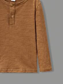 Young Boy Casual Comfortable Button-Up Solid Color Long Sleeve T-Shirt - Multicolor - View 10