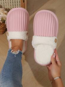 Women's Lightweight And Comfortable Plush-lined Removable Hole Shoes Home Slippers For Autumn And Winter