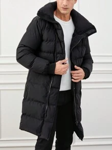 SHEIN Cottnline Men's Long Warm -Padded Coat - Black - View 5