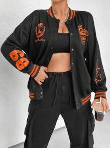 Flirla 大碼大學棒球服 - 黑色 - 查看 3