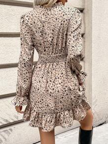 SHEIN Frenchy Vestido de mujeres con estampado floral con cintura con cordón , a capas bajo con fruncido - Albaricoque - Ver 2