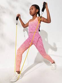 SHEIN 女童無縫針織豹紋背心長褲運動兩件套 - 彩色 - 查看 1