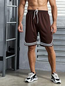 男士束口條紋運動短褲 - 棕色 - 查看 6
