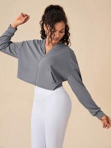 Daily&Casual Thả vai áo có mũ Jacket thể thao - Xám - Xem 8