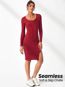 SHEIN Sport Studio Round Neck Seamless Long Sleeve Sporty Dress