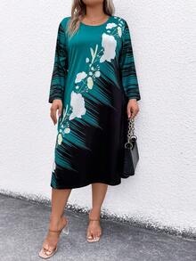 SHEIN LUNE 大碼印花T恤洋裝 - 黑色 - 查看 4