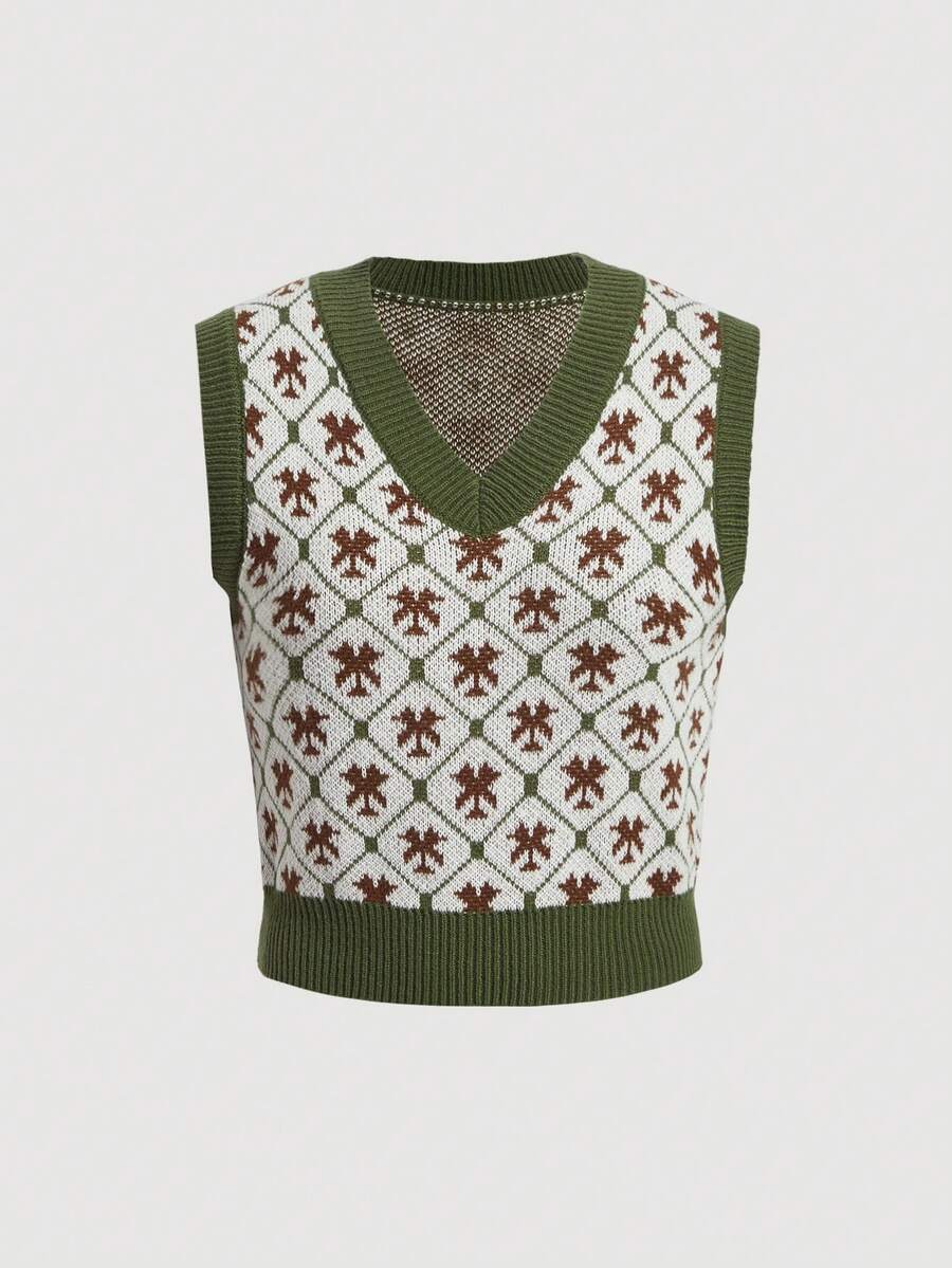 SHEIN MOD Mô hình hoa Áo len vest - Nhiều màu - Xem 1