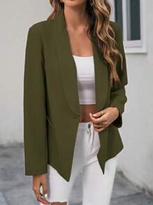 SHEIN Privé Blazer De Color Sólido Para Mujer - Verde militar - Ver 4
