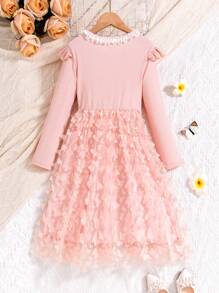 SHEIN Vestido De Tutú De Malla 3d Con Encaje Y Mangas De Mariposa Para Niñas - Rosa - Ver 2