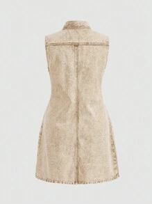 SHEIN MOD Women's Sleeveless Denim Dress - Khaki - View 2