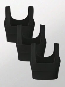 SHEIN Daily&Casual 3pcs Seamless Sports Bra - Black - View 2