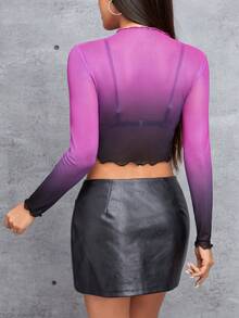 SHEIN PETITE 女士漸層網紗上衣 - 彩色 - 查看 2