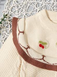 Baby Girl Cherry Pattern Ruffle Trim Sweater