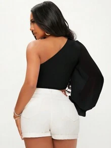 SHEIN SXY Của phụ nữ Một bờ vai Quần skinny Áo - màu đen - Xem 2