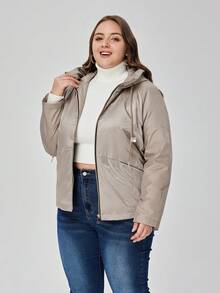 Astrid Áo khoác có mũ trùm đầu màu trơn tay raglan cỡ lớn cho nữ, mùa đông - Lạc đà - Xem 8