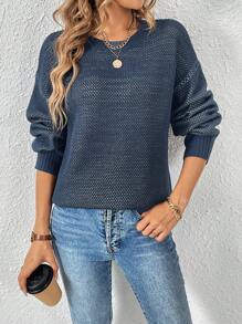 Chiquease 素色落肩袖套頭毛衣 - 藏蓝色 - 查看 6