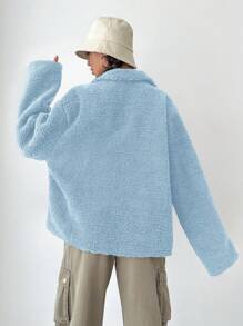 RueChic Drop Shoulder Zip-Front Teddy Coat - Baby Blue - View 2