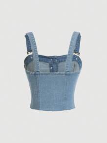 SHEIN MOD Blusa De Mezclilla Para Mujeres Con Cierre Frontal De Botones Y Tirantes Ajustables - Lavado ligero - Ver 2