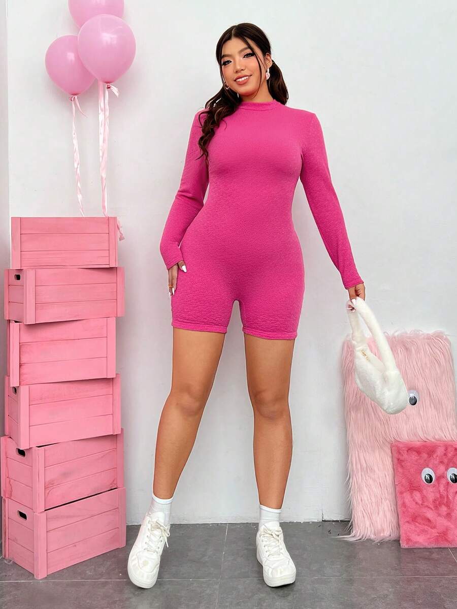 SHEIN EZwear 女士高領連體褲 - 玫紅色 - 查看 1