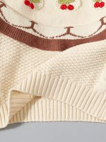 Baby Girl Cherry Pattern Ruffle Trim Sweater