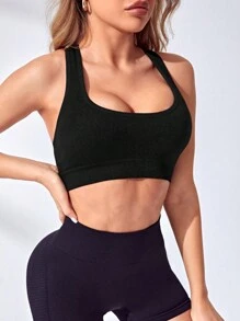 Yoga Basic Seamless Backless Sports Bra - Black - View 4