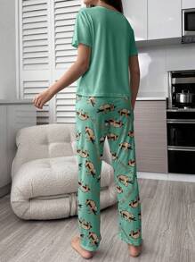 Cartoon And Letter Patterned Pajama Set