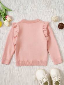 Đứa bé gái Viền Ruffle Xoắn Dan Áo len Mở - Màu Hồng  San hô - Xem 2